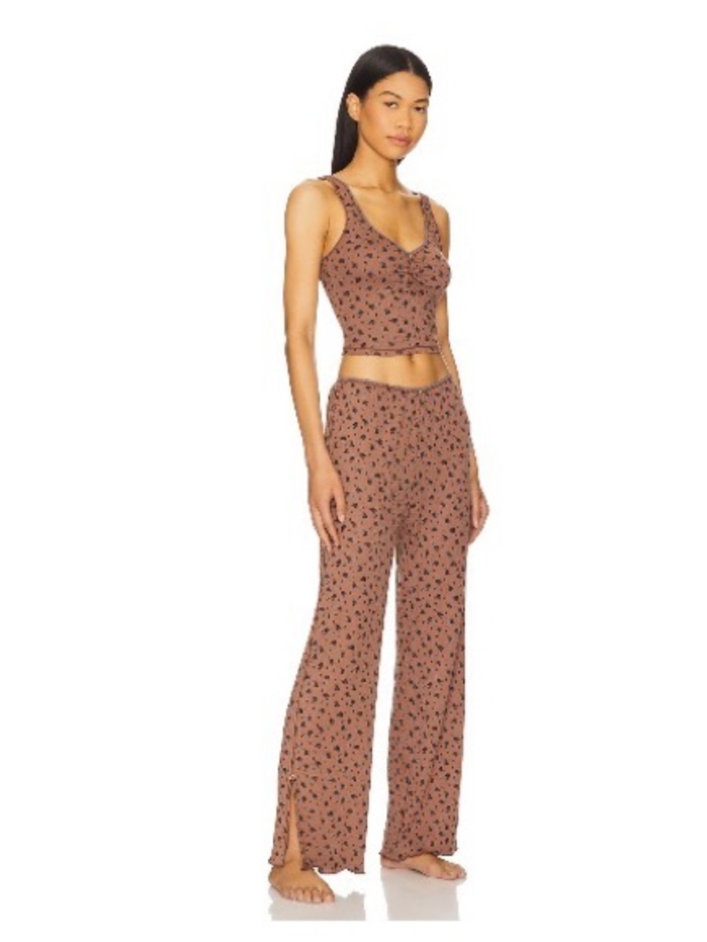 Free People Brown Printed Wide-Leg Pants